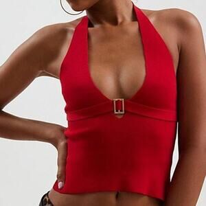 Silence + Noise Rhode Belted Halter sweater red knit tank sexy urban outfitters